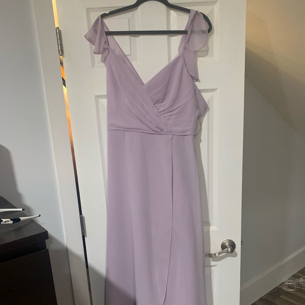 Davids Bridal V Neck Ruffle Dress
